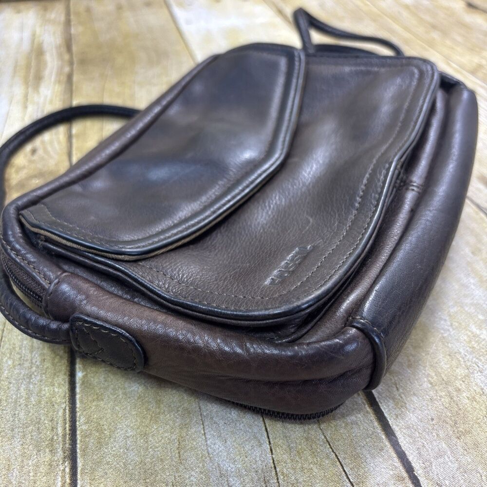 Vtg Fossil Brown Leather Shoulder Bag Purse Organizer Card Slots - Picture 6 of 16